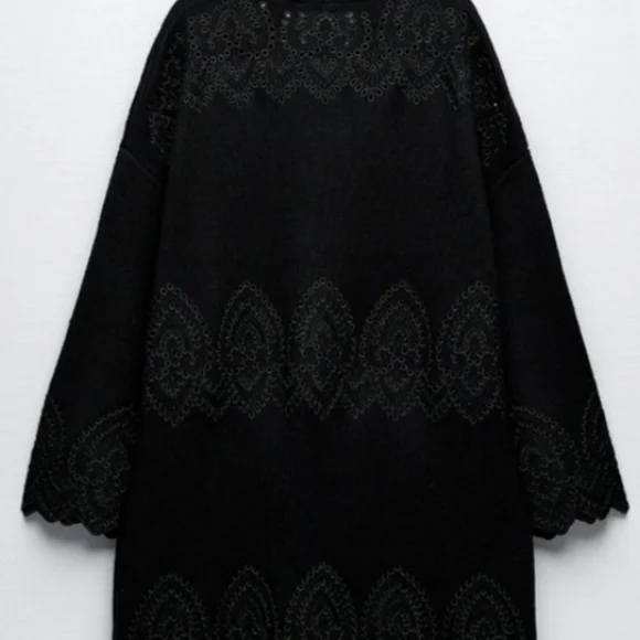 Zara Black Knitted Long/Maxi Embroidered Cardigan/Coat Various